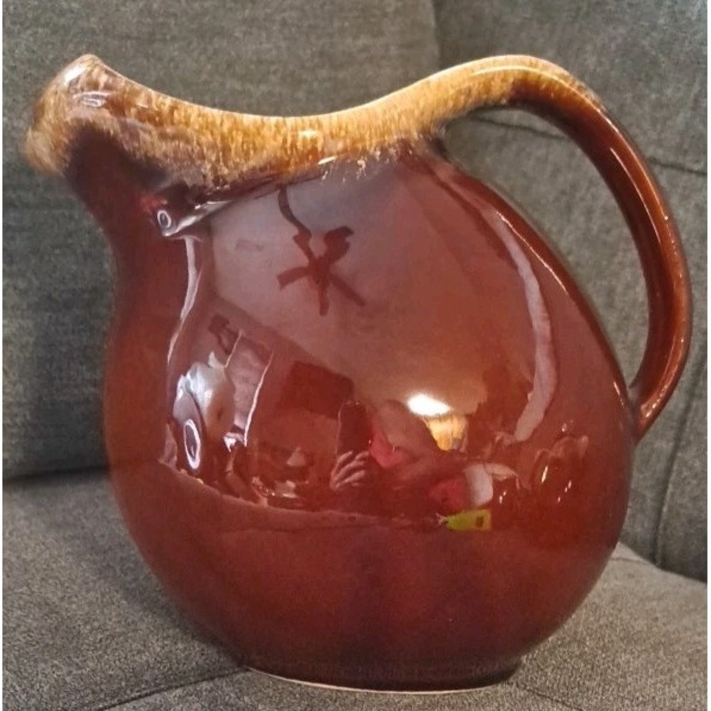 Vintage Hull Pottery Made In USA, Brown Drip Glaze Pitcher 7.5"